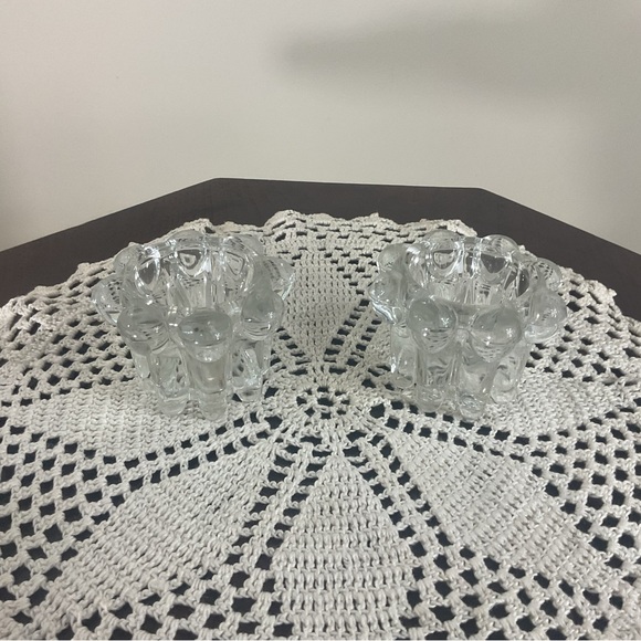 Set of 2 Vtg Clear Glass Reims France French Bubble Beaded Edge Candle Holder - Picture 2 of 6